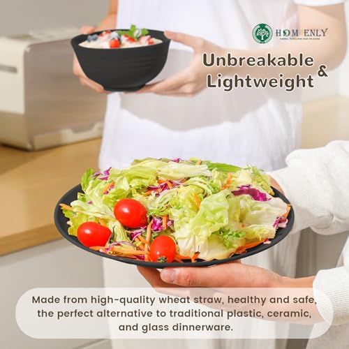Image of Homienly 40-Pieces Wheat Straw Dinnerware Set, Kitchen Plastic Wheat Straw Dinnerware Set - Service for 8, Unbreakable Lightweight Dish Set for Kitchen, Camping - Plates Set, Bowls, Cups Set(Black)