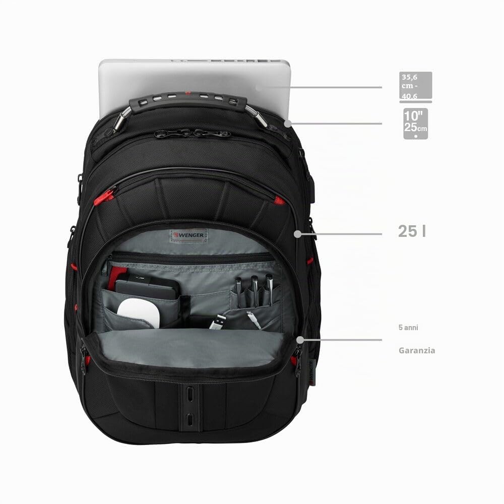 WENGER Zaino Porta PC Pegasus Deluxe, Notebook 14”-16”, Tablet 10”, 25 l, Uomo Donna, Ufficio Università Scuola Viaggi, Nero, 606492