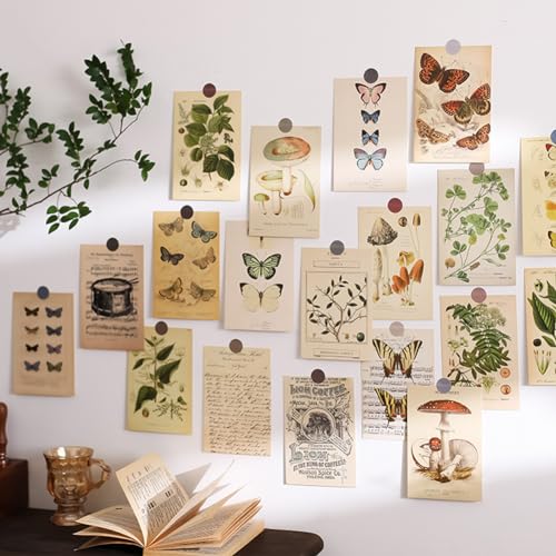 HOSTEESSCHOICE Vintage Collection Postcard Set Retro Style 30 PCS 4x6 in Botanical Butterfly Flower Mushroom Nature Postcards