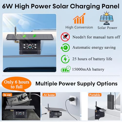 Image of RV Backup Camera with Solar Magnetic: Long Distance No Signal Delay, 7 Inch Touch Key Monitor with Recording, HD 1080P Wireless Backup Camera for Trailer, 5th Wheel, Camper