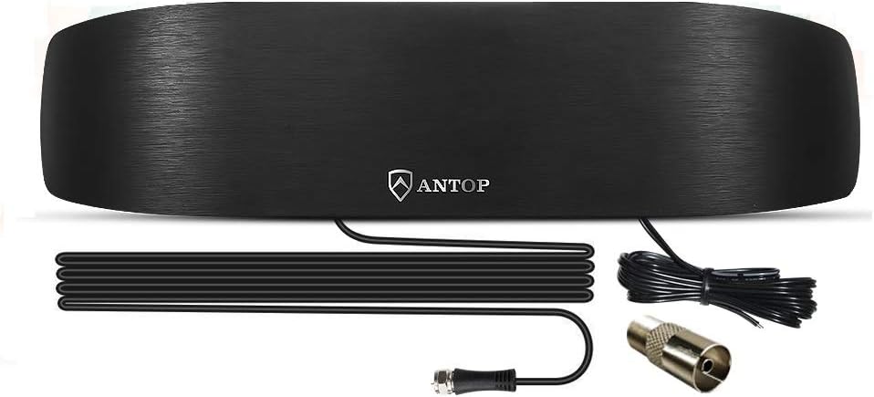 ANTOP Amplified Indoor AM FM Antenna, 50 Mile Radio Antenna with Built-in Digital Amplifier Booster for Amplifier Stereo Radio Audio Signals RF Broadcast Receiver fit in Home/Cafe Shop/Office