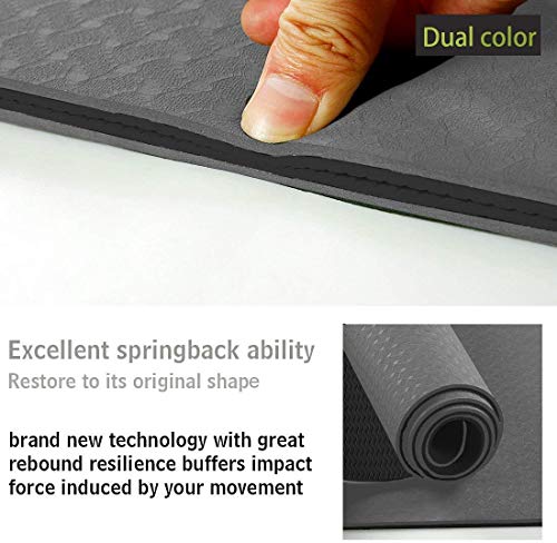 Image of IRIS Fitness Non Slip TPE Yoga Mat for Hot Yoga Pilate Gymnastics, Double Sided (72 inch x 24 inch x 6 mm, Free Size, Grey - Black)