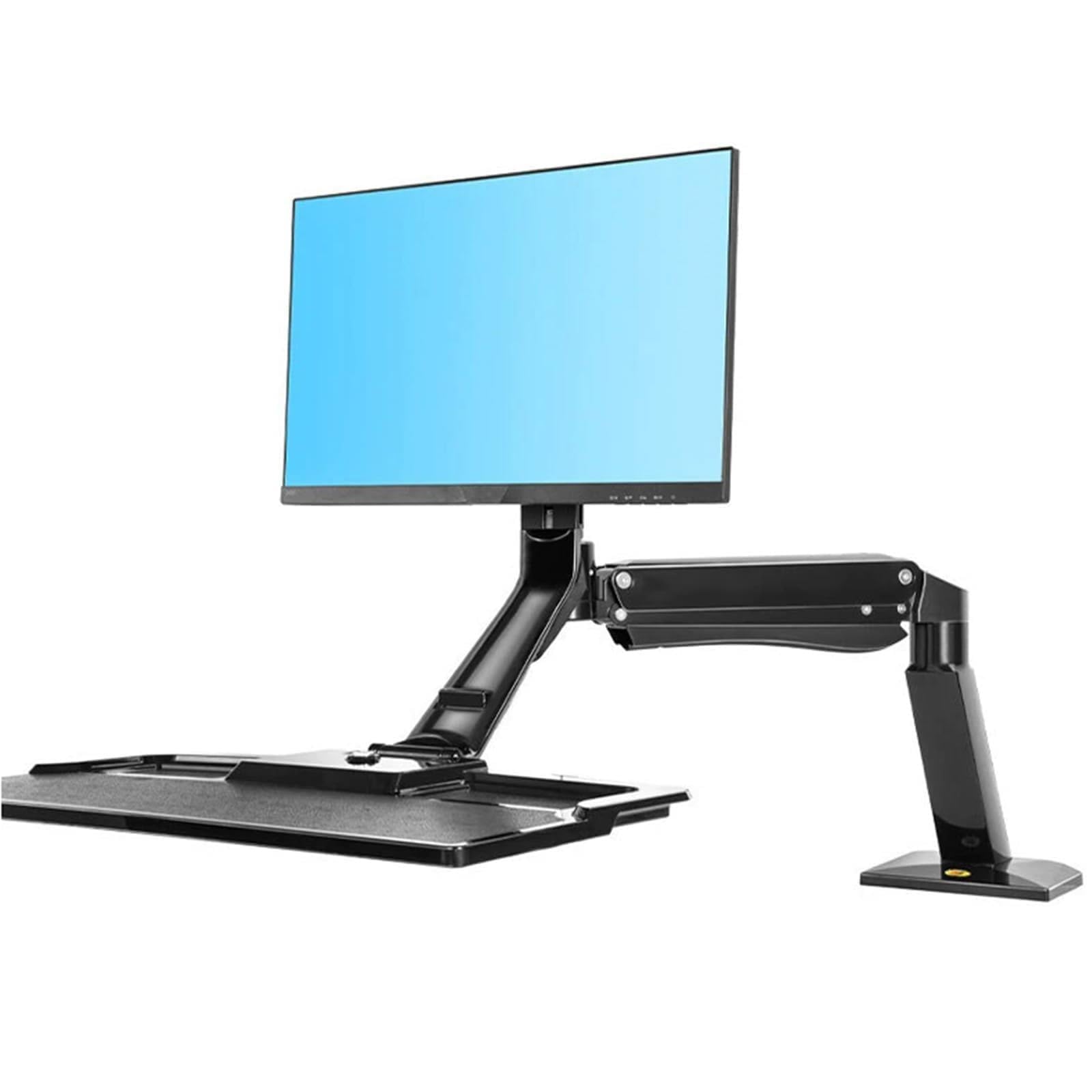 Supporto da Scrivania per Monitor in Alluminio con Molla A Gas, Braccio Singolo, con Vassoio per Tastiera Pieghevole, per Schermi da 22-32 Pollici, Base con Morsetto/passacavo, Inclin