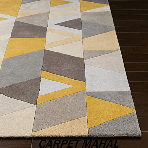 Image of Handmade Tuffted Pure Woollen Thick Geometrical Carpet for Living Room and Bedroom with 1.4 Inch Pile Height Size 2 x 6 feet Mult New FTE01
