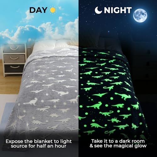 Image of Story@Home Glow Blankets for Kids | Lightweight Bed Blanket for Kids |Kids Blanket 0-15 Years (200x150cm) Soft Fleece Blanket |Cozy & Warm All-Season Radium Blanket for Boys & Girls - Dinosaur