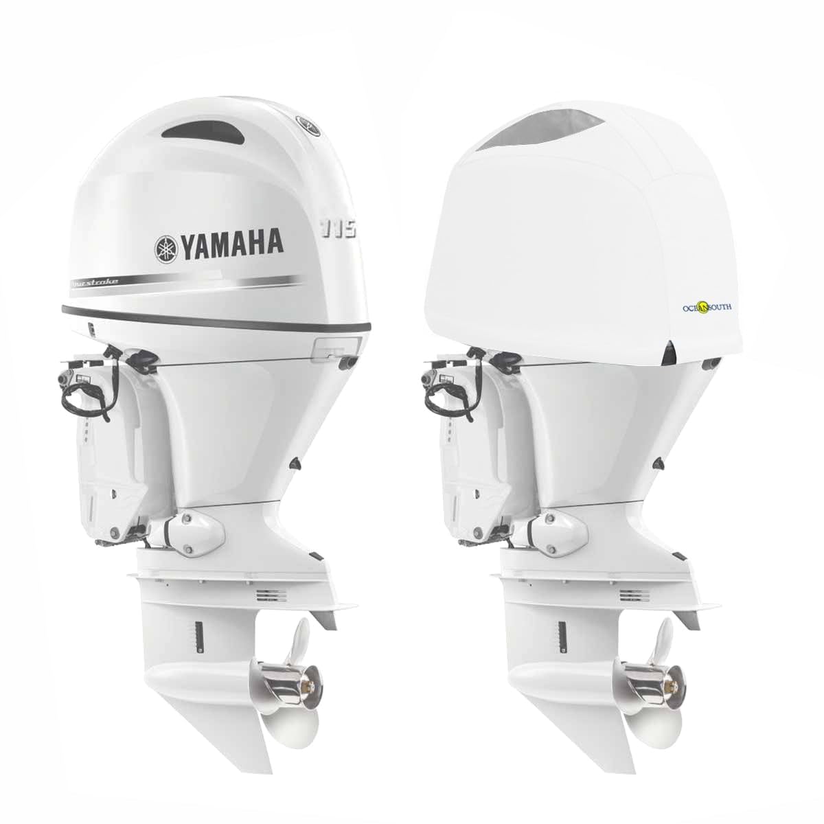 Oceansouth Coperture ventilate su misura per motore fuoribordo Yamaha (bianco, F115B, F130A 4CYL 1,8L (dal 2015 al 2024))