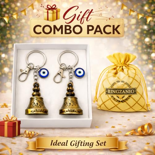 Image of Guardian Bell Keychain for Bike and Car | Tibetan Bell Keychain with Evil Eye | Good Luck Charm Bell | Ghanti for Bike | Guardian Bell | Gift for Men | Protection Charm 2 Pcs Combo