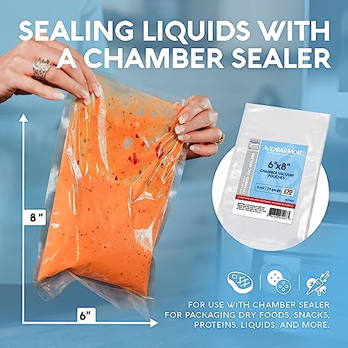 Image of Avid Armor Chamber Vacuum Sealer Bags - 6x8 inch - 250 Pack - Heavy Duty Commercial Grade, BPA-Free Pouches for Sous Vide, Food Preservation, Meat Storage, Freezing, and Long-Term Storage