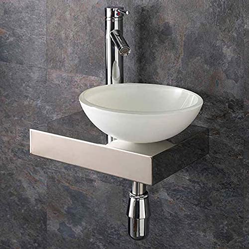Lavabo redondo mini de 30 cm azul con desagüe y accesorios para baños pequeños 4