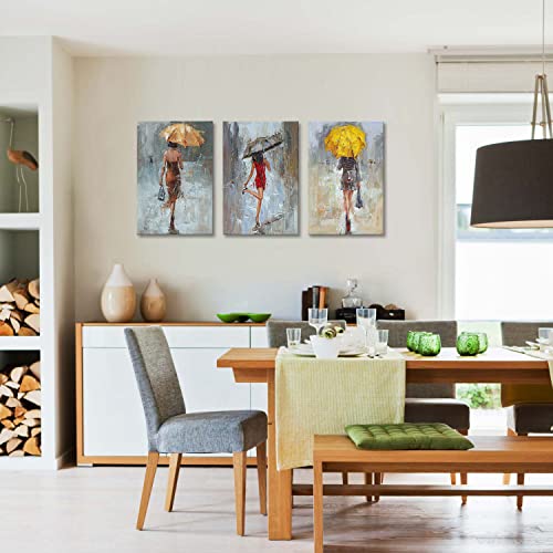 Abstract Wall Art Fashion Girl with Umbrella Painting Romantic Paris Street Prints On Canvas for Bedroom