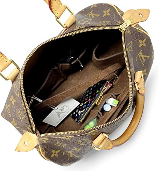 Purse Organizer Insert | designed for Louis Vuitton LV Speedy 30 35 40 25 | Luxury Liner Shaper Divider (35, Brown)