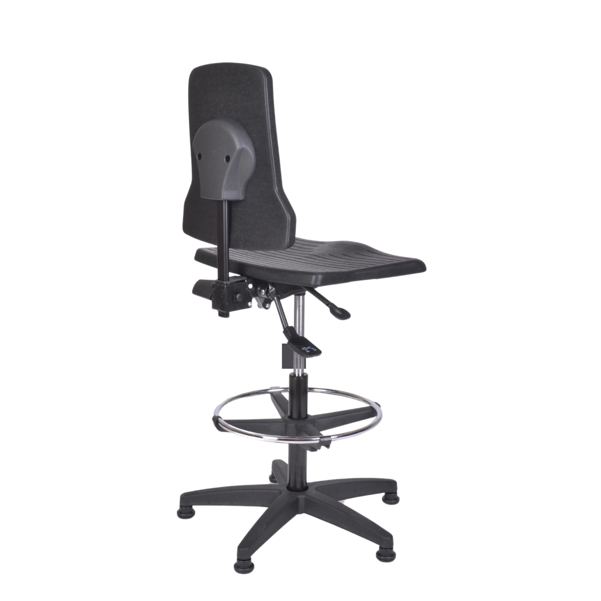 Topsit IND000120 Arbeitsstuhl aus Polyurethan, ergonomischer Arbeitsstuhl für Labor, Synchronmechanik, höhenverstellbar und leicht zu reinigen, Stabiler Sockel mit Metallfußring und Füßen.
