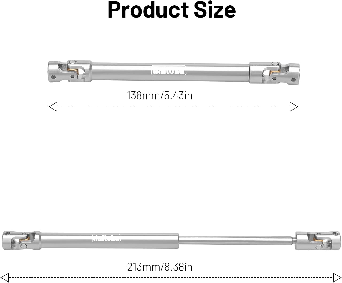 daitoku Stainless Steel Drive Shafts Upgrade Parts 138-213mm for 1/10 Trx4 SCX10 Wraith Axial SCX10II Capra D90 TF2 Redcat Gen7 RC Crawler (2PCS)
