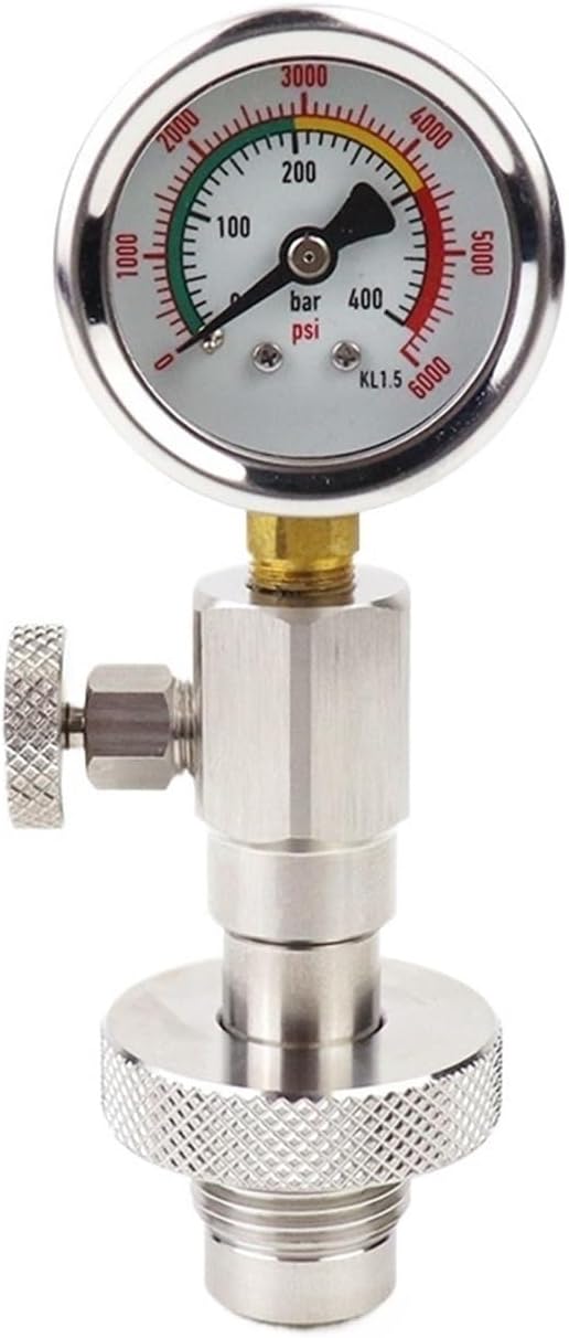 DIN Air Tank Pressure Checker with Gauge for 230Bar 300Bar Scuba Diving Cylinder Pressure Testing(350Bar Mini Gauge)