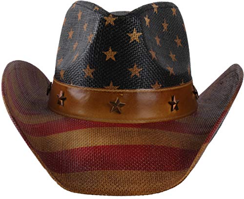 Enimay Western Outback Cowboy Hat Men's Women's Style Straw Felt Canvas (USA Star Band)
