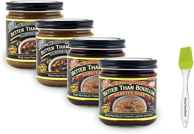 Better Than Bouillon Fish Base 8 oz and Lobster Base 8 oz (4 Pack; 2 each) Bundle with PrimeTime Direct Silicone Basting Brush in a PTD Sealed Bag