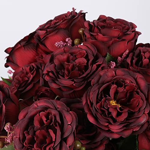 Artificial Peonies Silk Flowers, Burgundy Faux Peony Bouquet 4 Bundles Florals Arrangements For Farmhouse Home Boho Wedding Table Centerpiece, Fake Plastic Flowers Bulk For Vase Decoration (Burgundy) #TOP5