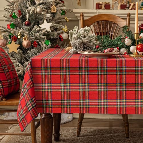 Softalker テーブルクロス クリスマス 赤 180×135cm 長方形 チェック正月桌布 テーブルクロス-汚れ防止 お手入れ簡単 テーブルマット 耐熱 防水 おしゃれ 北欧風 家庭用・お正月・ デスク・ 小 カフェ・式典・パーティー用 Xmas Table cloth for Dining Table