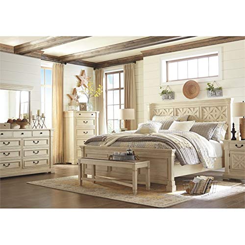 Signature Design By Ashley Bolanburg French Country Upholstered Dining Room Bench, Antique White #TOP1