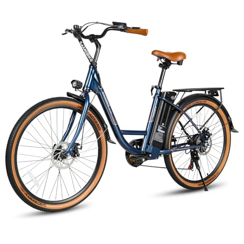 SAMEBIKE 26-inch elektrische stadsfiets - 36V10.4AH lithiumbatterij, 250W high-speed motor, Shi-Mano 7 versnellingen, LCD-display, voormand & bagagedrager (blue)