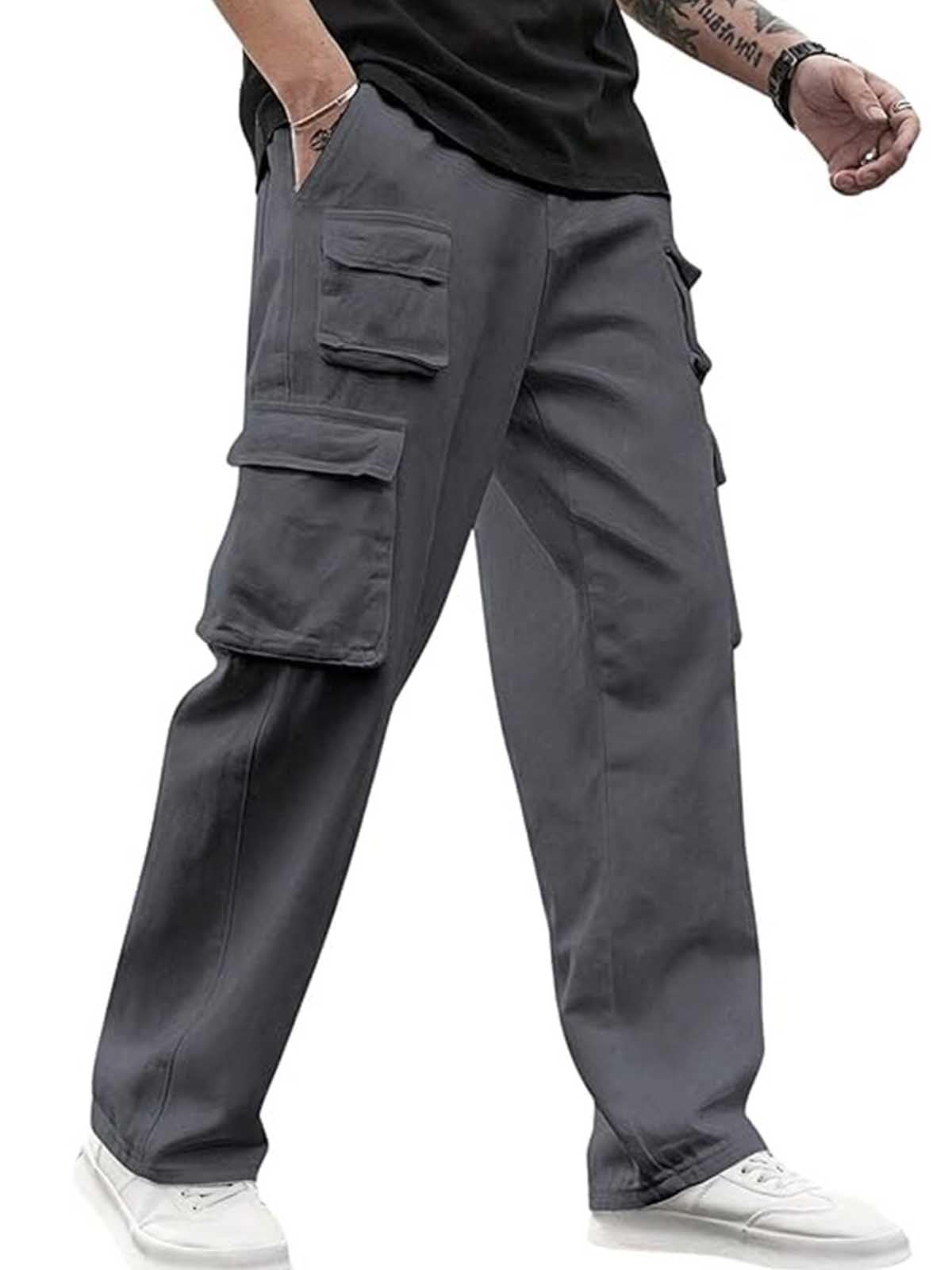 veirdo Pure Cotton Baggy Fit Regular Length Mid Rise 6 Pocket Cargos for Men (Colors Available: Black, Olive, Grey, Brown & Navy)-picture-48