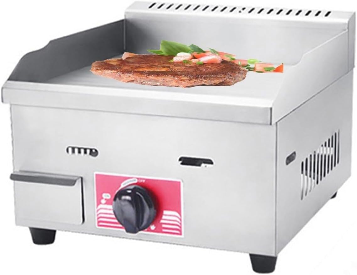 Commercial Desktop Gas Griddle, Commercial Countertop Stainless Steel Griddle Cooking BBQ Flat Hot Plate