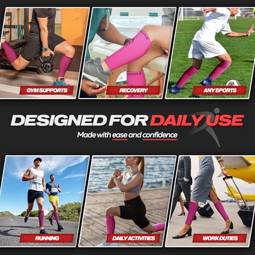 Rymora Calf Compression Sleeves Men Women Shin Splints Running (Pair) (Hot Pink) (L)