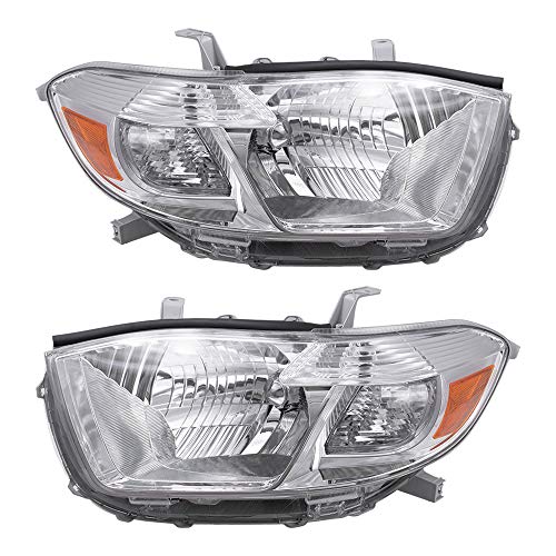 Brock Replacement Driver and Passenger Headlights Headlamps with Clear Lens Compatible with 2008-2010 Highlander SUV 8117048460 8113048470