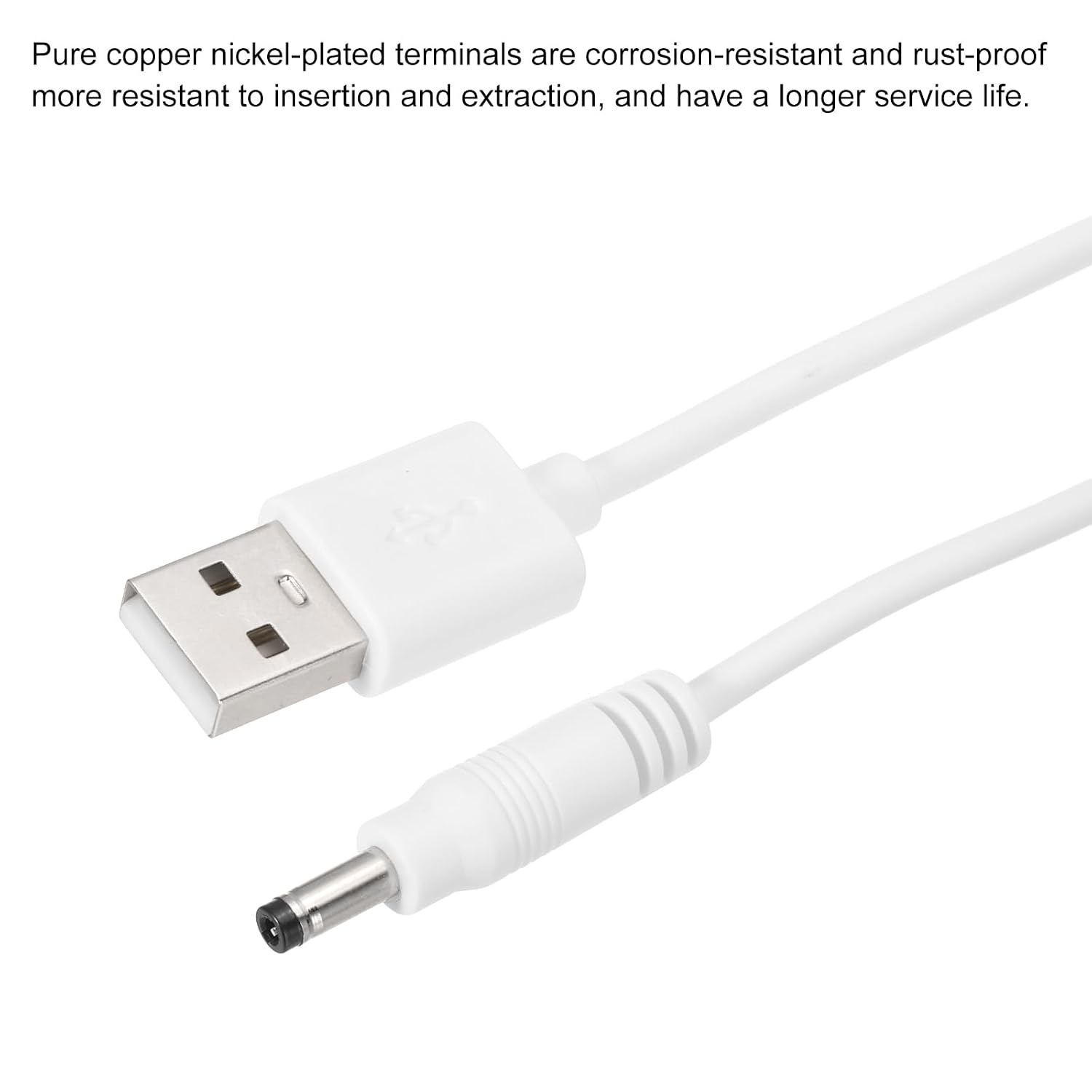 MECCANIXITY USB to DC Power Cable 3A 5V DC Power Cord 5.5mm x 2.5mm Jack Charging Plug Connector Cable Adapter for Fan Camera Phone Tablet Devices (6.6ft/2m, White)