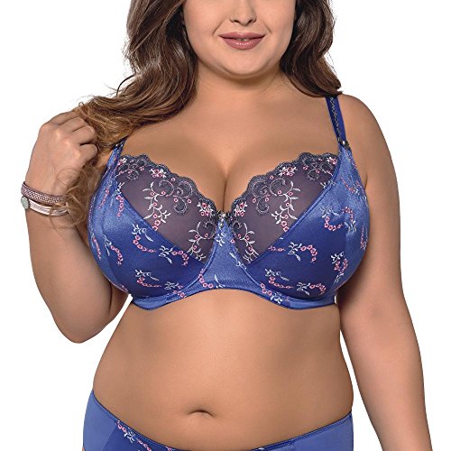 Gorsenia K246 Sheilla Underwired Full Coverage Smooth Embroidered Bra Without Padding Not Removable Adjustable Straps - Made in EU, Dark Blue,30K