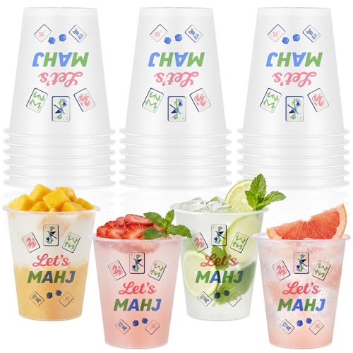 Kuabiz 24 Pcs Mahjong Cups Frosted 12 oz Plastic Mahjong Party Supplies Reusable Mah Jong Drinking Cups Accessories Gifts for Women Game Night Family Play Day Theme Birthday Party Decorations