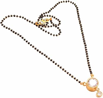 Jewar Mandi Mangalsutra for Women, CZ Multi-Stones Gold-Plated Pendant, Black Crystal Beaded Chain, Traditional Indian Jewelry Necklace for Weddings, Festivals, Gifts - Elegant Mangalsutra Necklace