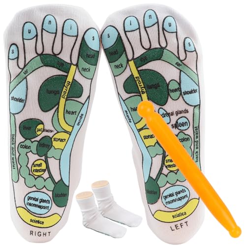 ZJIVQO Reflexology Socks with Massage Tool - Acupressure Charts - Elastic Fiber - Alleviate Pain Tension in Your Feet