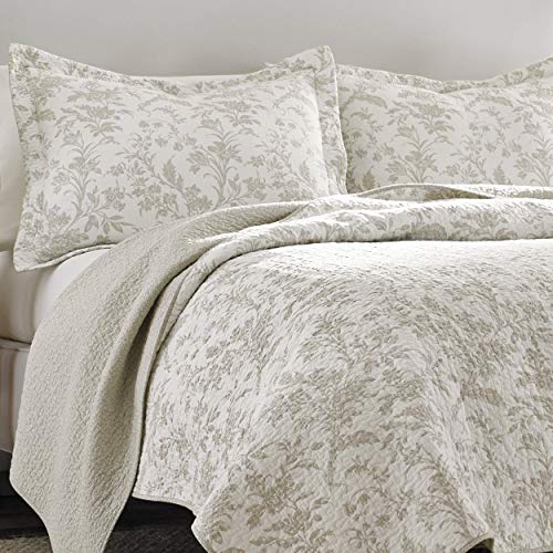 Image of Laura Ashley - Twin Quilt Set, Soft Cotton Bedding with Reversible Design, Medium Weight for Year Round Use, 2 Piece Bed Set with Matching Pillowcase (Amberley Beige)