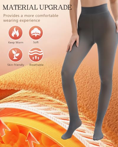 Image of HONGTEYA 2 Pairs Fleece Lined Tights Women - Warm Sheer Pantyhose Fake Translucent Tights Winter Thermal Leggings