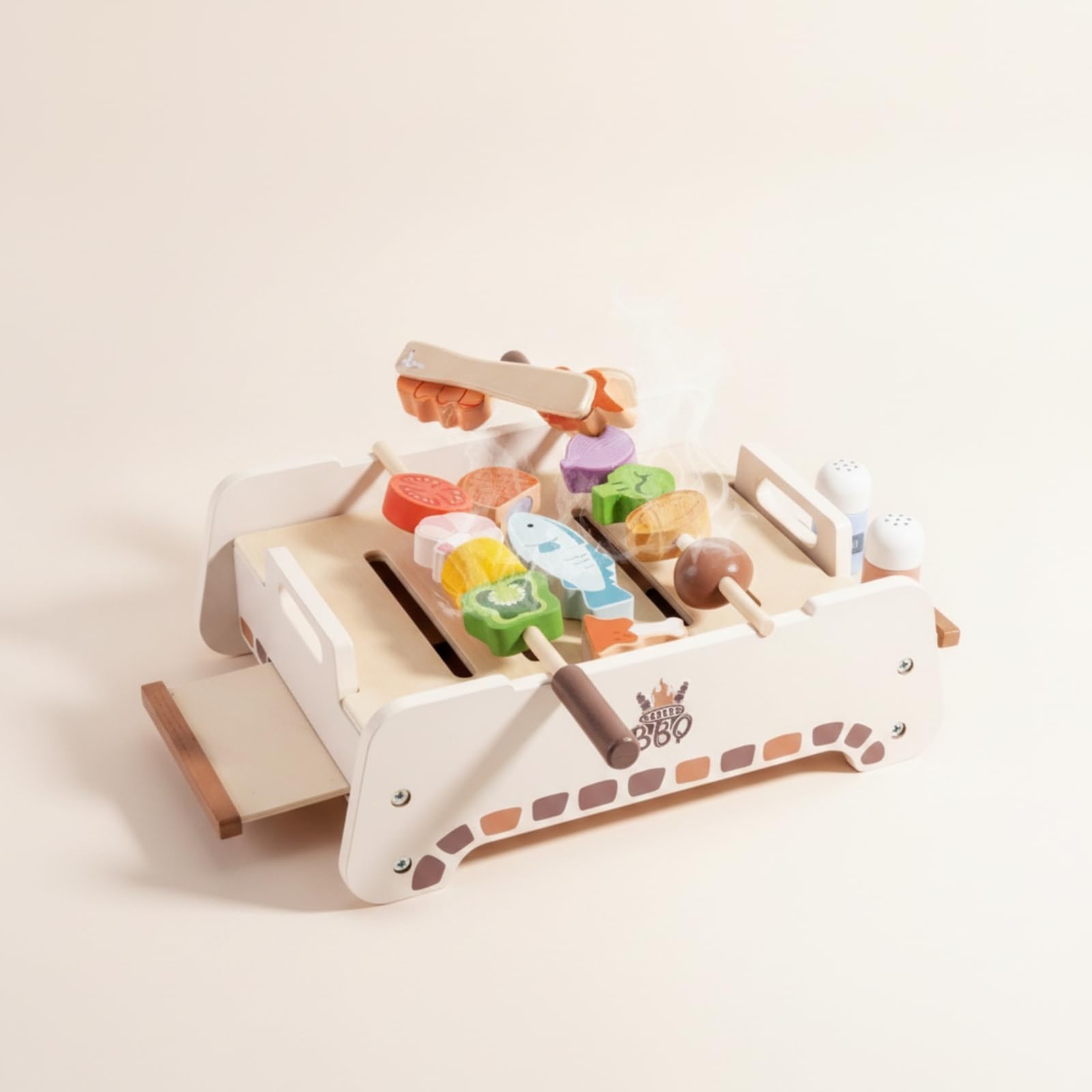 Barbecue Giocattolo in Legno Griglia Giocattolo con Accessori Compatto Gioco di Ruolo per Bambine, Cameretta