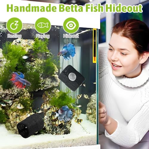 Image of PINVNBY Betta Fish Toys 4 Pack Betta Fish Tank Accessories Decoration Betta Tunnel with Suction Cups Black Aquarium Cave for Shrimp Cichlid Guppy