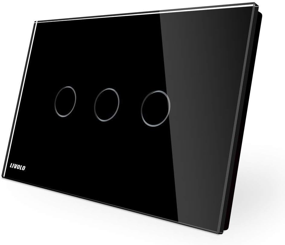 LIVOLO Black US Standard 3 Gang 1 Way Switch with Luxury Tempered Glass Panel LED Indicator AC 110-220V,Replace 3 Switches in 1 Gang Wall Box,CE Certified -C903-12