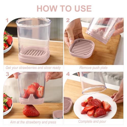 Fruit Slicer Cup: Strawberry Slicer, Strawberries Cutter Cup, Speed Cutter for Banana Grape Egg Kitchen Portable Slicing Tool(Pink) - Image 5