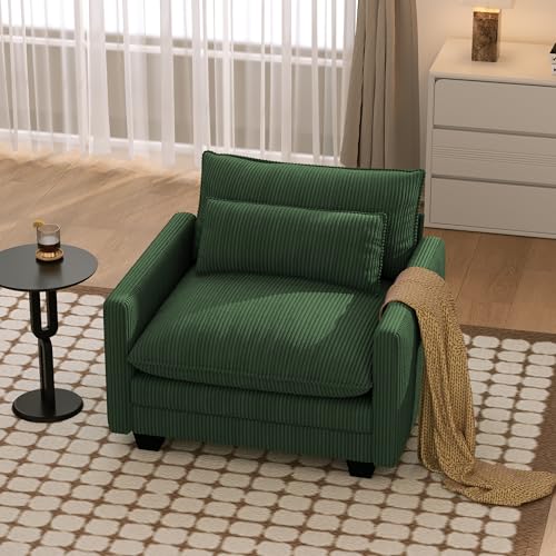 Image of Gizoon Cloud Accent Chair with Washable Cover, Corduroy Single Sofa Chair with Comfy Deep Seat, Modern Armchair with Pillow for Living Room Bedroom, Green