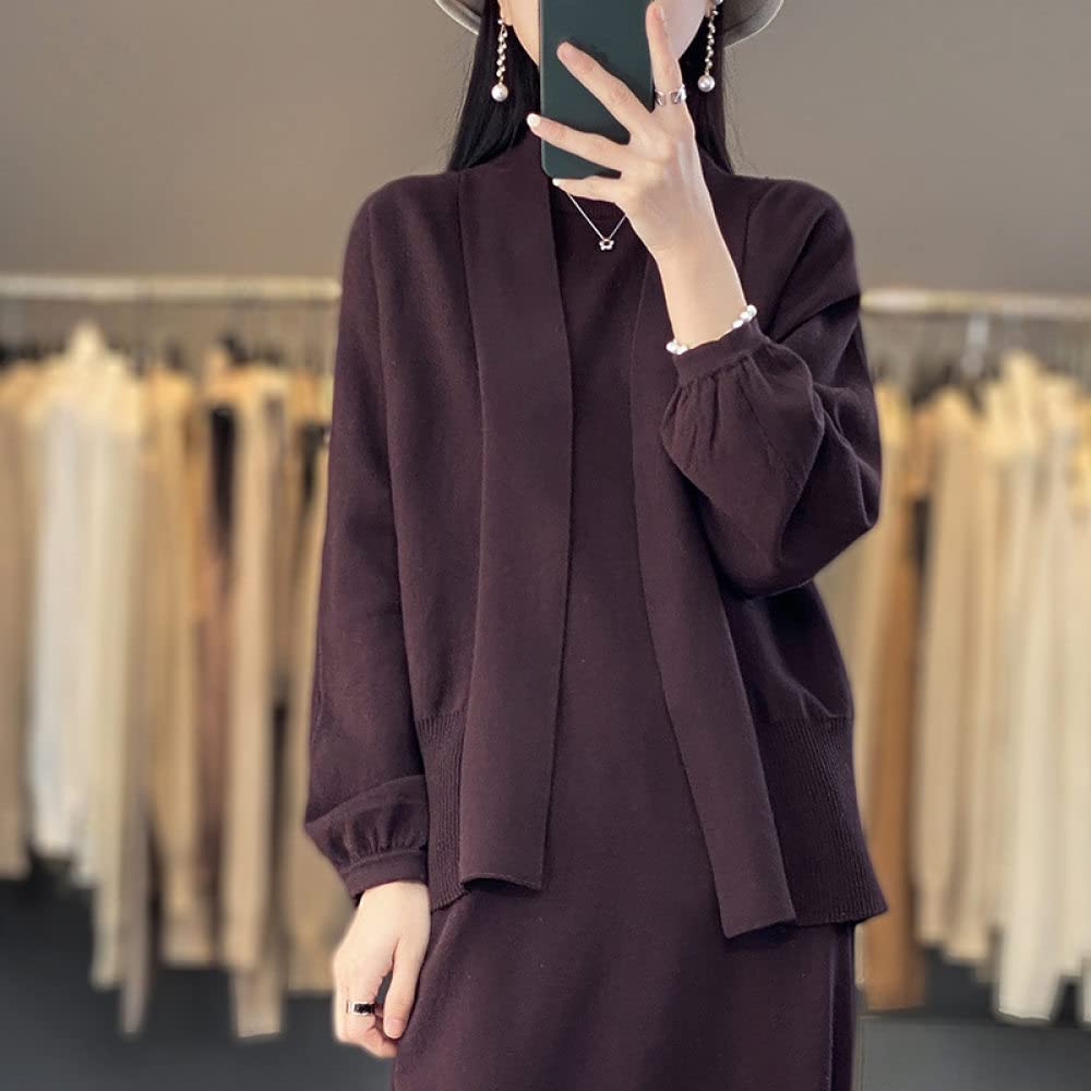 Cárdigan de Mujer Cárdigan de Punto de Algodón para Mujer Abrigo Suéter Liso Color Café Cárdigan Largo de Manga Farol Cárdigan Abierto por Delante Chaqueta de Punto Suelta de Primavera para Uso Diari
