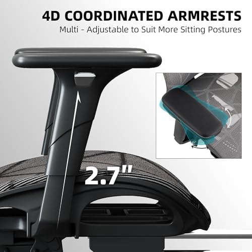 Office Chair with 3D Adjustable Lumbar Support,Ergonomic Computer Chair,Adjustable Headrest and Armrests, 400lbs Capacity,Tilt-Swivel,Premium Mesh Desk Chair for Office,Home & Gaming (Grey) - Thumbnail 4