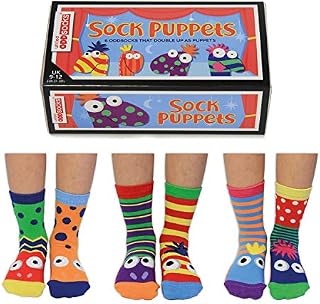United Oddsocks - Sock Puppets- Box 6 Odd Socks for Kids UK 9-12, EUR 27-30, US 9.5-13