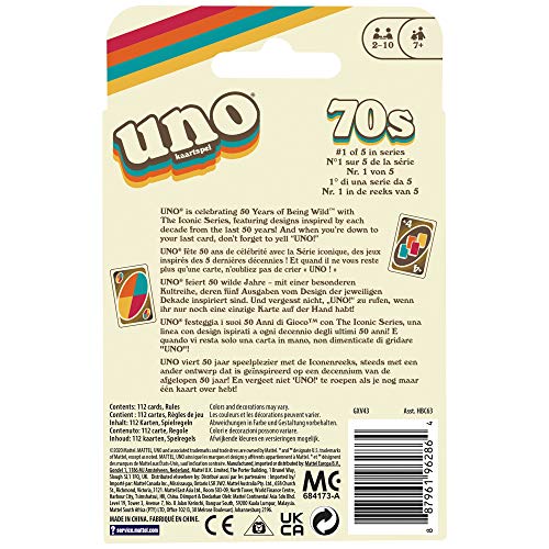 Mattel Games GXV43, UNO Iconenreeks kaartspel 1970 editie met een design geïnspireerd op het decennium, 112 kaarten voor verzamelaars, spelletjesavond voor tieners en volwassenen, 7 jaar en ouder. - Image 8