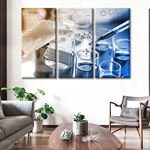 Image of TUMOVO Home Decor Clinical Laboratory Poster Canvas Paintings Wall Art 3 Pieces Medical Bedroom Decor Wall Art Young Scientist Canvas Wall Art Framed Ready to Hang, 60 inch Wx40 H