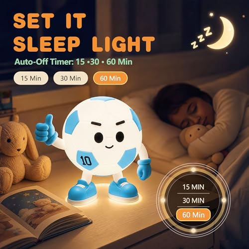 Image of FAMIDUO Soccer Night Light, Soft Silicone, Warm+RGB Light,Kids Bedside Lamp