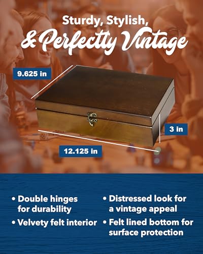 WE Games Old World Wooden Box with Brass Latch – Vintage-Style Wooden Keepsake Box for Jewelry & Trinket Storage, Walnut Finish