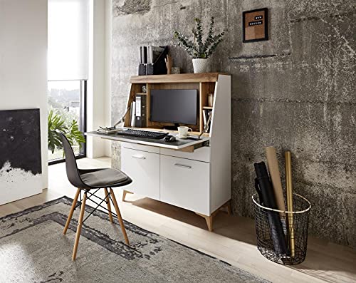 möbelando Sekretär >Secret< weiß matt MDF, Absetzung Eiche Altholz