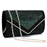 Dasein Envelope Evening Bag Clutch Purses Rhinestone Party Wedding Purse for Women (Green)