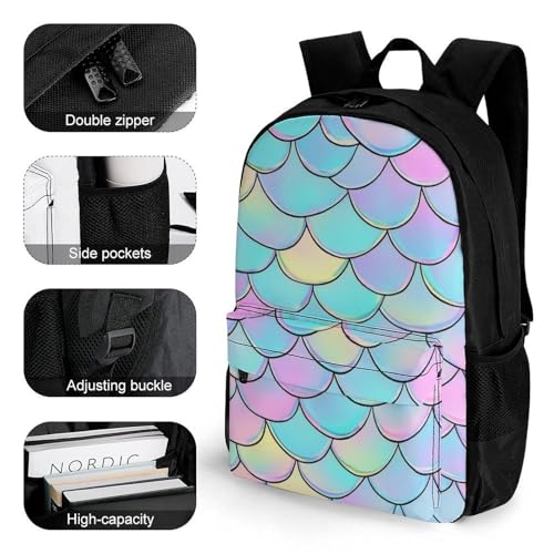 Supdreamc Beautiful Mermaid Fish Scale Rucksack Polyester Anti-Theft Multipurpose Bookbag Big Capacity Travel and Sport Backpack Rucksack With Side Pockets3
